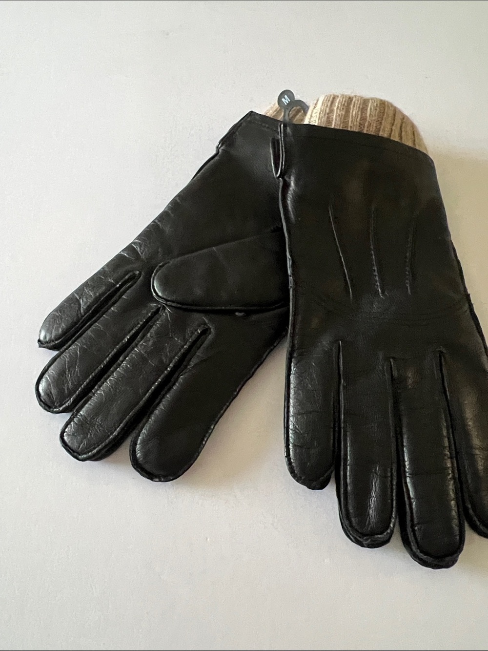 NORDSTROM MENS LEATHER GLOVES WITH CASHMERE CUFFS LINING BLACK SIZE MEDIUM NWT